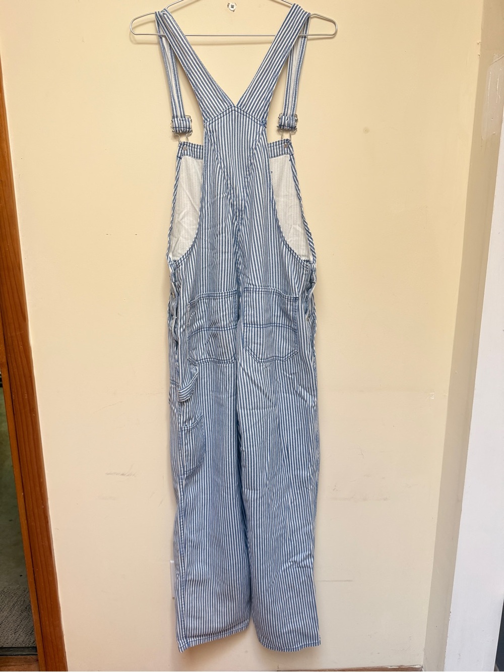 H&M Divided Twill Dungarees Women’s Size 8 Bib Overalls Blue Stripes Railroad - Picture 4 of 8